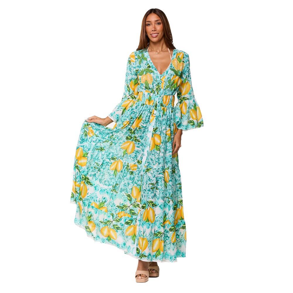 NEW RANEES Long Sleeve Smocked Waist Maxi Dress Size S/M